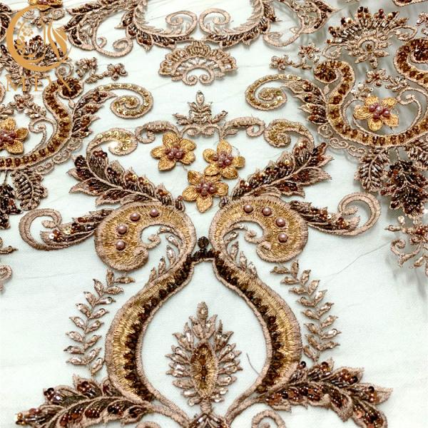 Эко- дружелюбная ткань шнурка Applique с Handmade вышивкой шариков