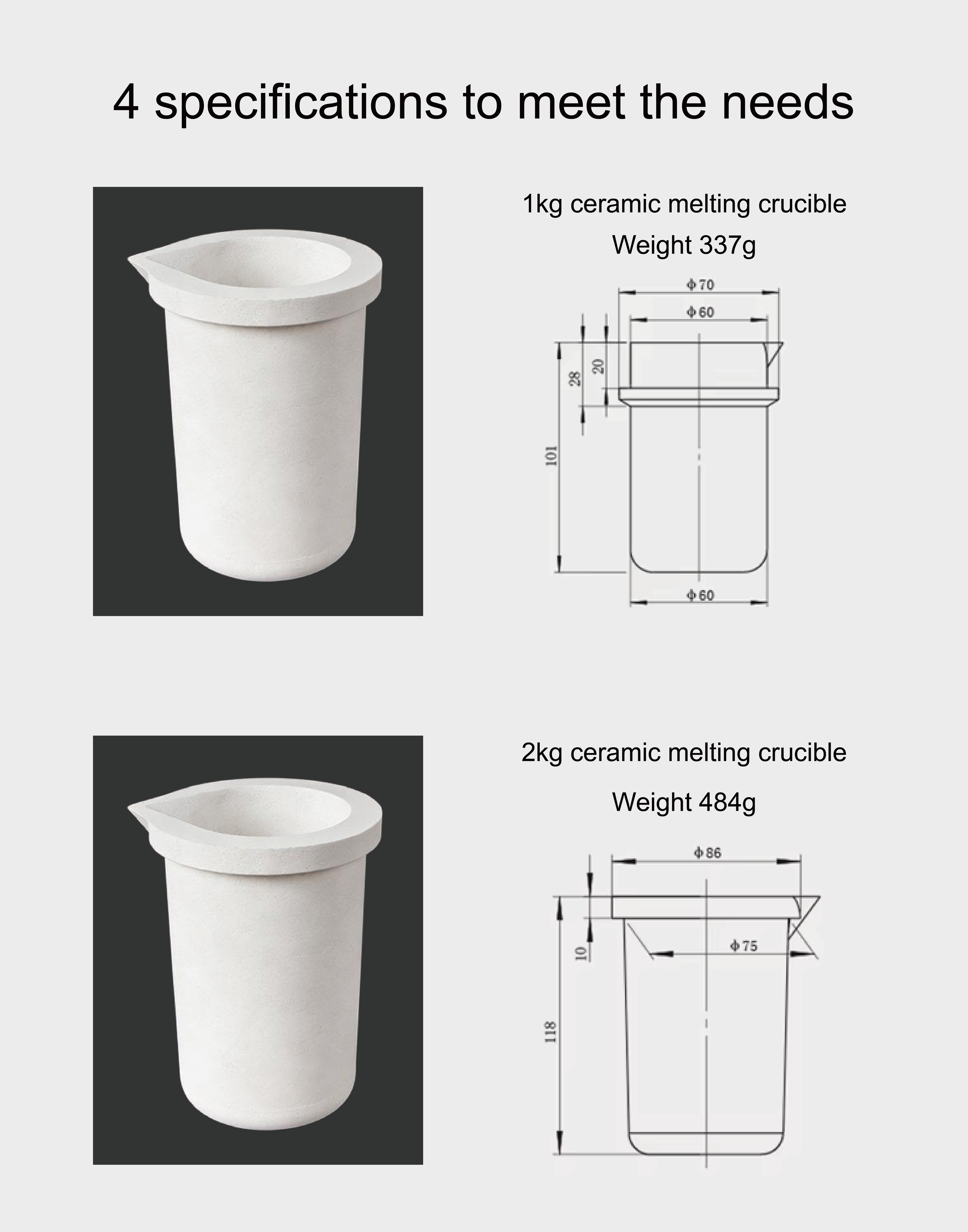 3KG Ceramic Melting Crucible For 3kg PT Melting Furnace