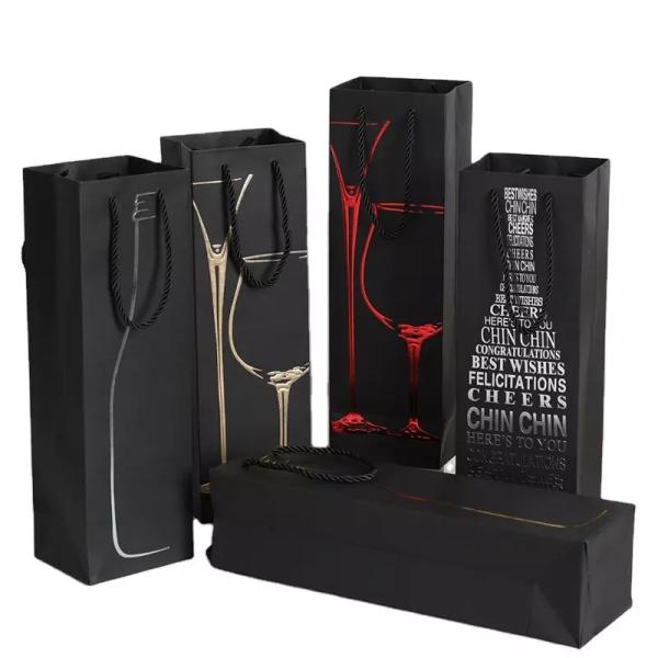 Cmyk Printed Paper Carrier Bags 11*35*9cm Kraft Wine Bottle Bags