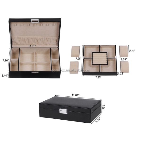 Handmade PU Leather Men's Jewelry Box Organizer With Velvet Lining Removable Tray