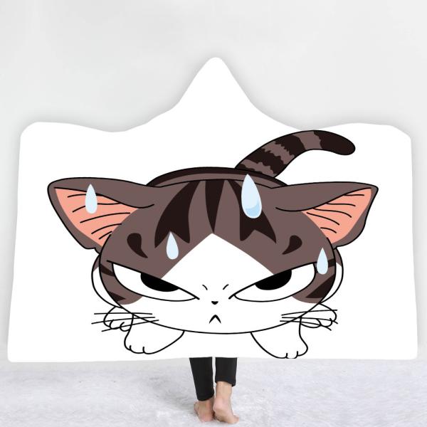 Cartoon cat series children's adult hooded blanket velvet fabric rectangular hand washable