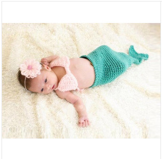 Wholesale - cartoon fish mermaid baby flower headwear Baby Photography Prop Crochet beanie