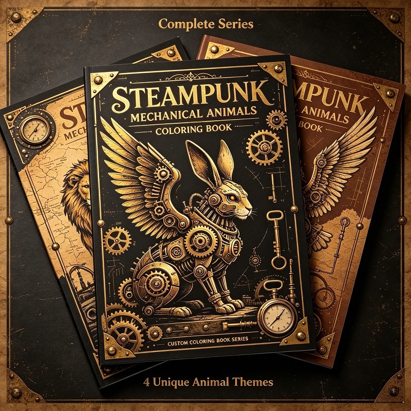 Steampunk Mechanical Animals Coloring Book Hardcover For Stress Relief