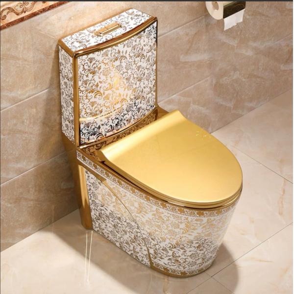 Flushing Button Type Upper-pressing Two-end Gold Color One Pieces Toilet for Bathroom