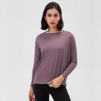Blusas femininas femininas de manga longa com toque nude de náilon para malhar