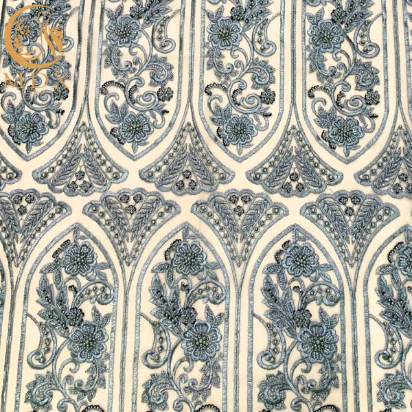 Spot Blue Mesh Beaded Lace Fabric Sewing Embroidery For Garment