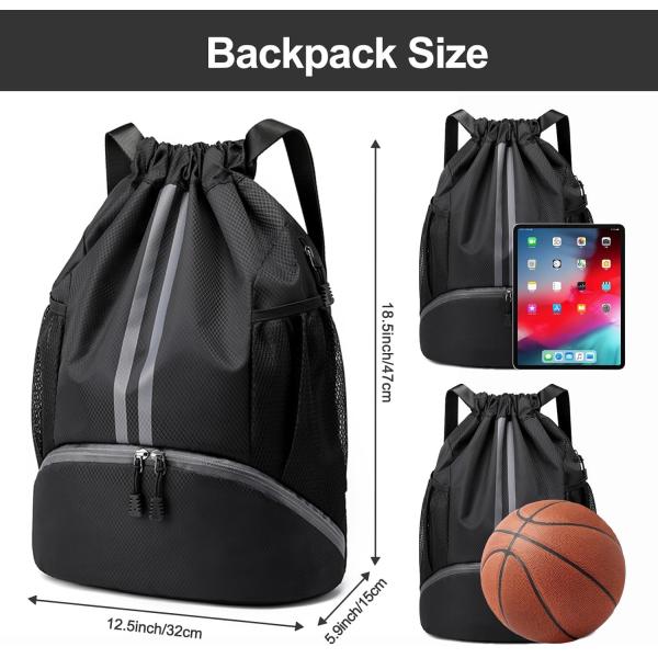 HOEDIA SPORTS DRAWSTRING BACKPACK - STRING SWIM GYM BAG WITH SHOES COMPARTMENT AND WET PROOF POCKET FOR WOMEN&MEN