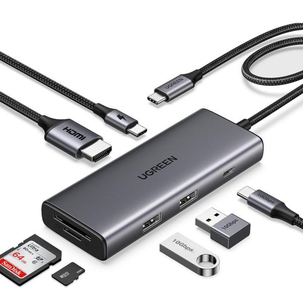 Revodok Pro 107 USB-C ハブ 7 in 1 10Gbps USB C 3.2 & 2 USB-A 3.2 4K-HDMI,100W電源供給,SD/TFカードリーダー