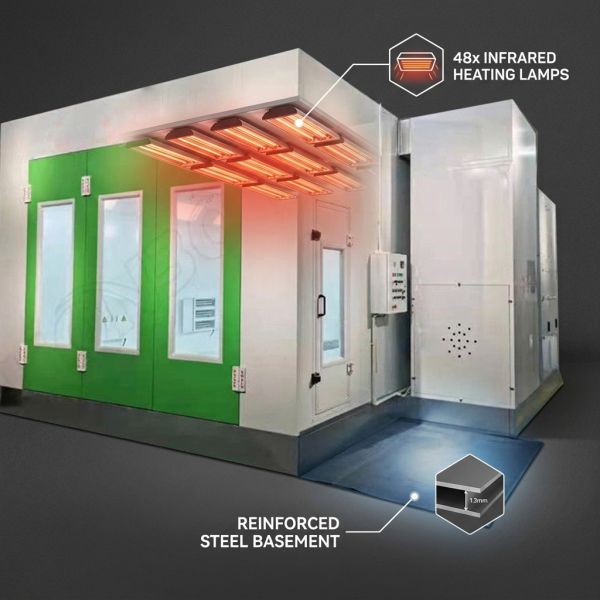 Heavy Duty Diesel Turbo Fan Truck Spray Booth 48 Pcs Infrared Lamps Reinforced Steel Basement Industrial Truck Painting Equipment