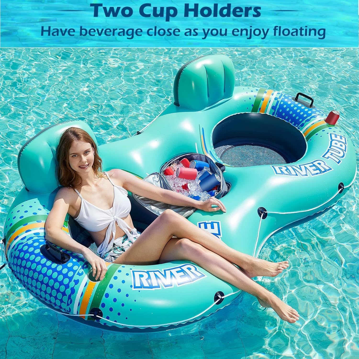 Custom Inflatable Floating Raft Double Lounge Chair Mesh Water Float Bed Pool Mattress