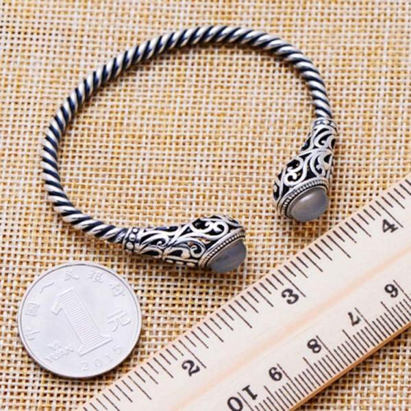 Sterling Silver Cable Bracelet with  Chalcedony Open Adjustable Cuff Bracelet (XH049954WWHITE)