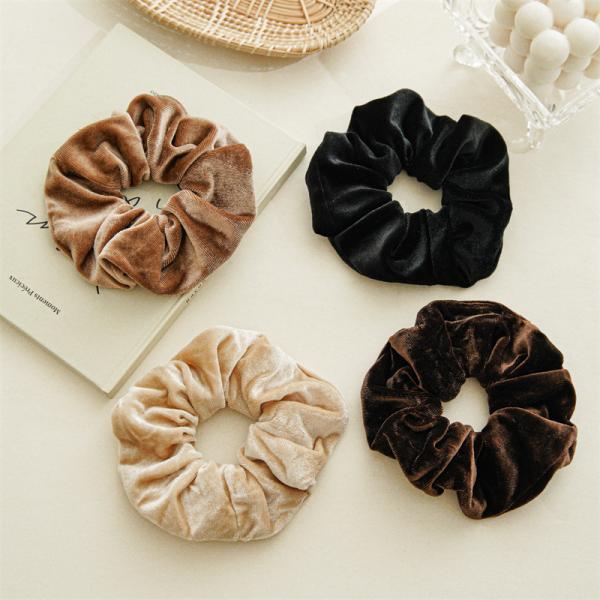 winter vintage plush elastic scrunchies black brown Ins influencer temperament headwear French accessories