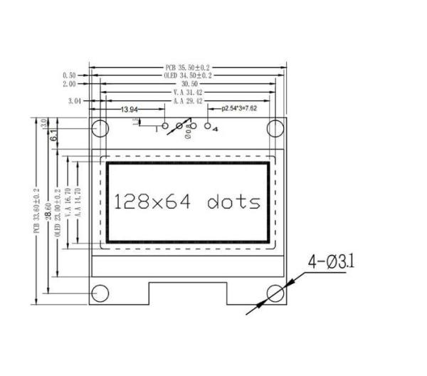 1.3 Inch Square Oled Display 128*64 Dots 4pins IIC Interface Driving IC CH1116