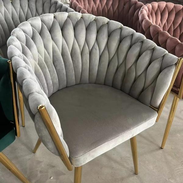 Woven Velvet Fabric Armchair Cream Upholstered Dining Chairs For Bedroom