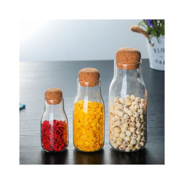 Morden Style Borosilicate Glass Storage Jar With Cork Lid BPA Free Household Use