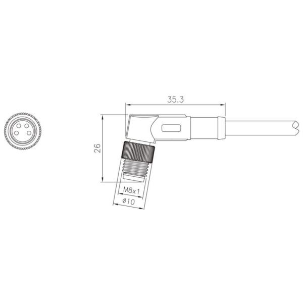 3-8A IP67 Waterproof M8 Angled Male Plug Metal Interface for Outdoor Installations