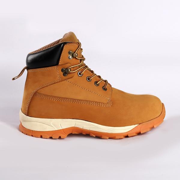 Anti Slip Nylon Fabric Gusset Genuine Leather Upper Shoes For Long Lasting Durability