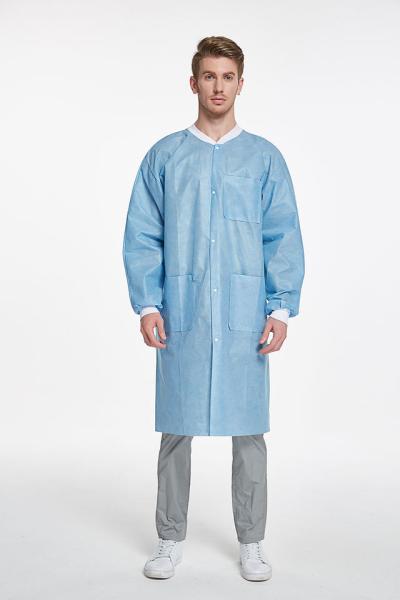 Lab Coat SMS Work Wear Pocket Uniform Scrub Knee Length Non Woven Disposable With Knit Collar And Cuffs