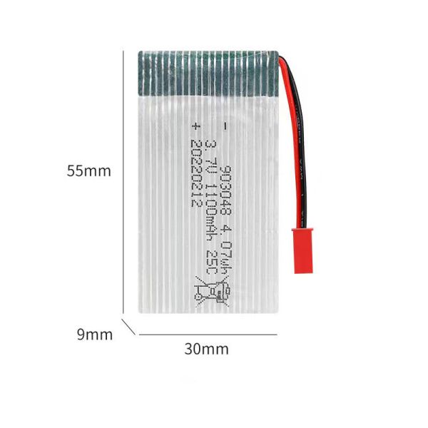 903048 Lithium Polymer Battery 3.7V 1100mAh 25C High Rate Discharge for RC Aircraft and Drone