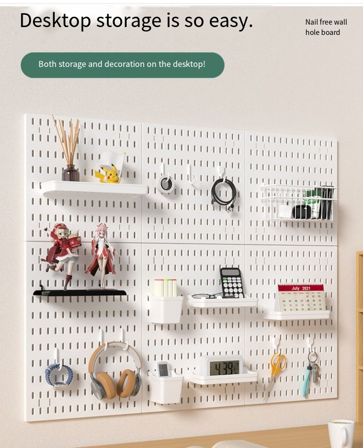 Plastic Pegboard Drill-Free Wall-Mounted Single Tier Storage Rack Jewelry Holder Waterproof Multifunction Bathroom Study Shelf