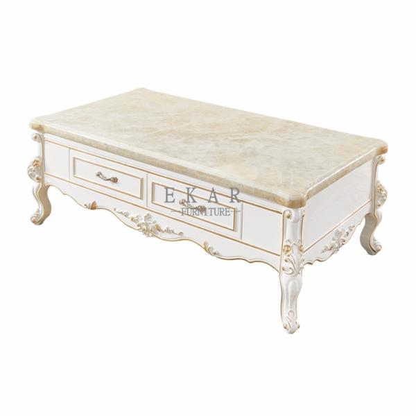 White Marble Top Storage Wooden Coffee Table