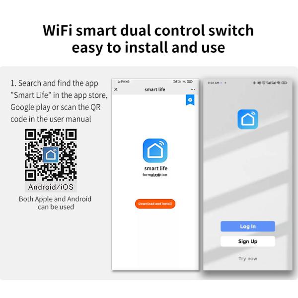 WIFI Dual Light Switch EU UK Standard 2 Gang Wifi Light Switch 240Vac