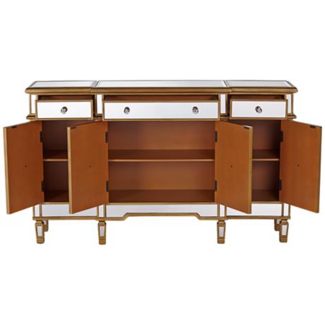 Living Room Cabinet Modern 4 Drawers 4 Doors Buffet Cabinet Table with Mirrored Finish