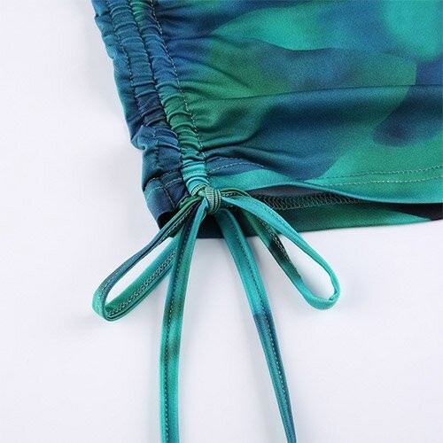 OEM maufactory Tie Dye Oblique Shoulder Polyester Commute Hip Rope Skirt Stitching Long Sleeved