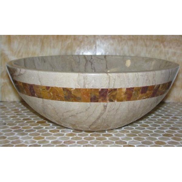 Sahara Beige Marble Kitchen Bathroom Sinks With Multi Red Onyx Mosaic Inlay
