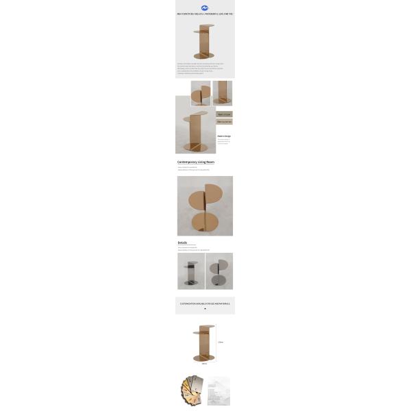 Living Room Round Small Stainless Steel End Table With Bright Gold Shiny Black Metal Base