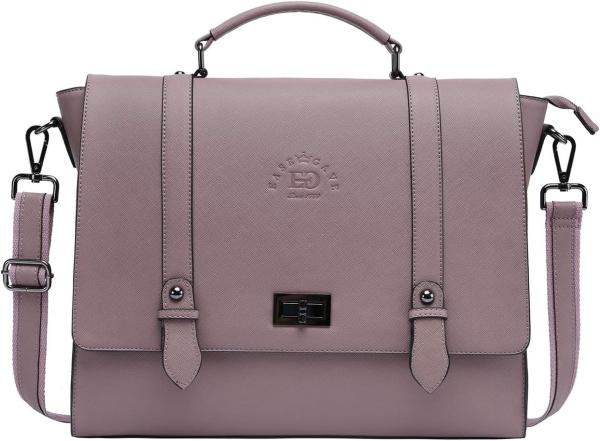 EASEGAVE WOMEN'S 17 INCH LAPTOP BRIEFCASE, VINTAGE PURPLE SAFFIANO ECO-LEATHER, MULTI-COMPARTMENT, 3 LB WEIGHT CAPACITY