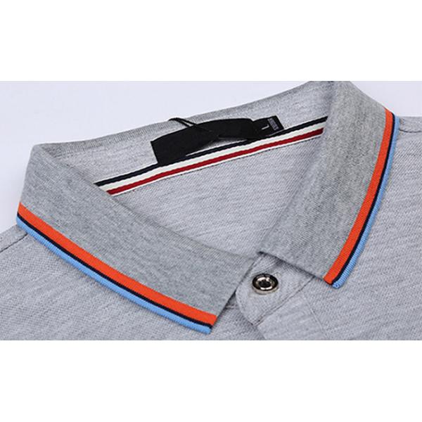 Short Sleeve Cotton Polo Shirts for Men Ribbed Contrast Cuffs Classical Grey