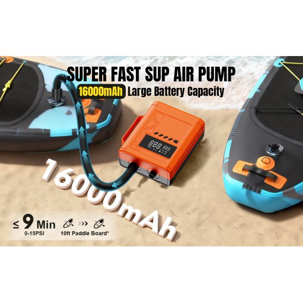 Paddle Board Electric Pump Portable Rechargeable SUP Air Pump, 16000mAh  capacity Inflation & Deflation, Auto-Off for Stand Up Paddle Boards, Boats, Kayaks and Tent
