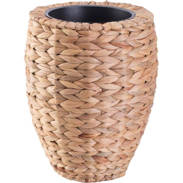 Water Hyacinth Wicker Planter Basket, Small Round Woven Basket For Plants With Metal Pot, Indoor Wicker Plant Pot Eco-Friendly Water Hyacinth Woven Plant Pot – Round Basket with Inner Saucer, Deco