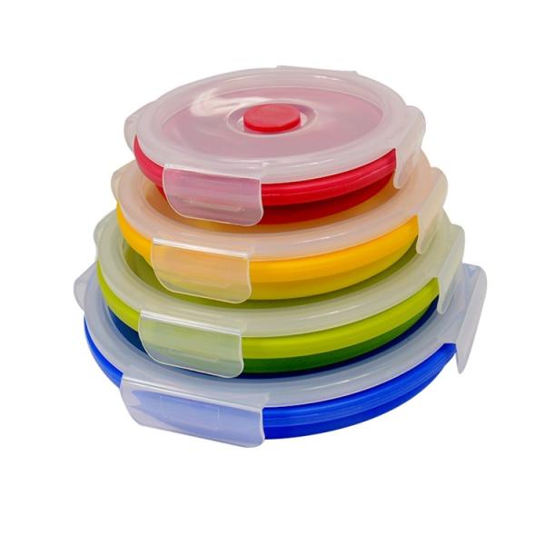 2019 New Custom FDA & LFGB Food Grade Portable Silicone 4 Size Food Storage School Work Microwave and Freezer Safe Lunch Box