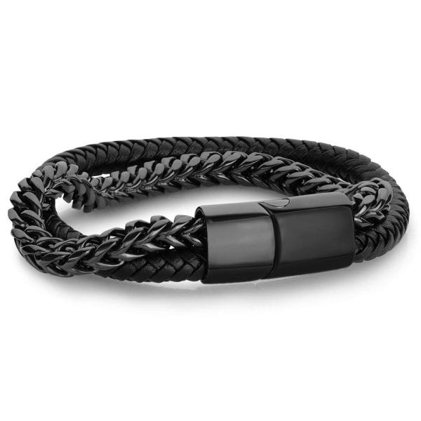 Fashion Classic Stainless Steel Bangle Fashion Black Men's Leather Bracelet Jewelry