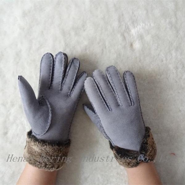 Fashion Double Face Shearing Sheepskin Leather Winter Gloves with Bowknot for Lady