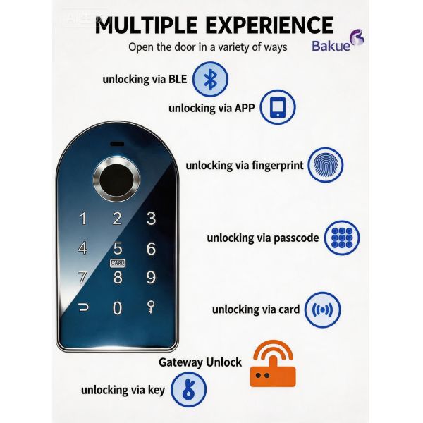 Rechargeable Lithium Batteries Bluetooth Door Lock Core  Keyless Entry System Mobile App Control