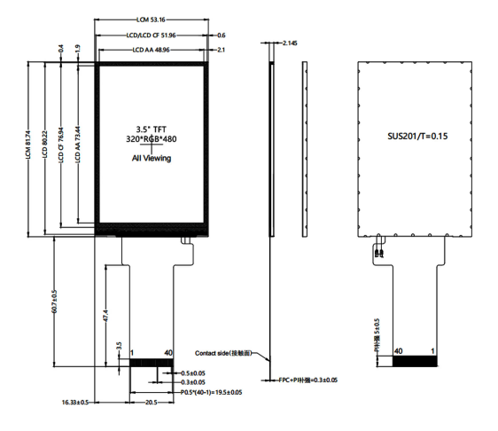 3.5 Inch IPS TFT LCD Display Module ST7365 320×480 Multi SPI Parallel RGB Industrial Screen