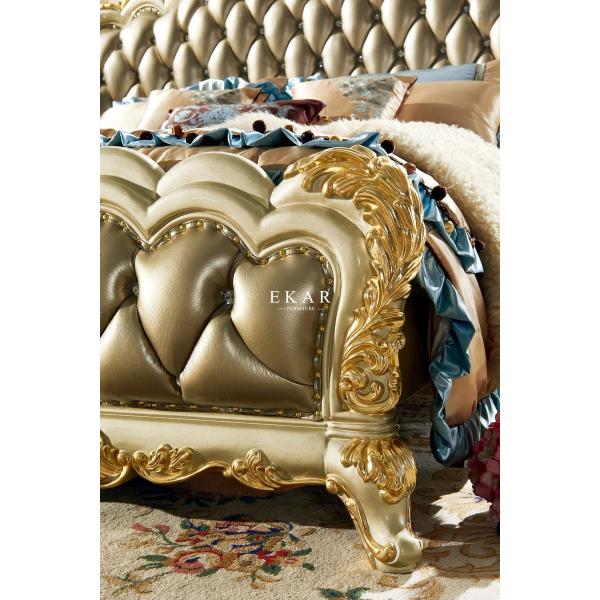 Royal Wooden Carved Design Luxury Leather Headboard King Size Bed LF-029