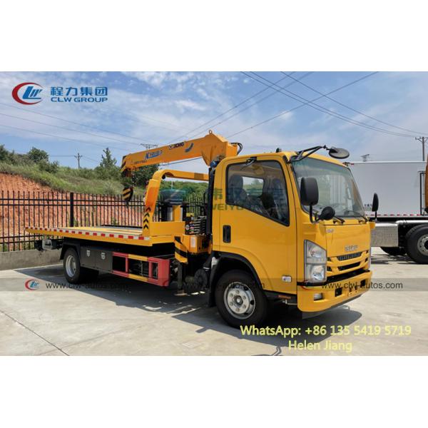 LHD ISUZU 4x2 5T Flatbed Towing Truck With XCMG Crane