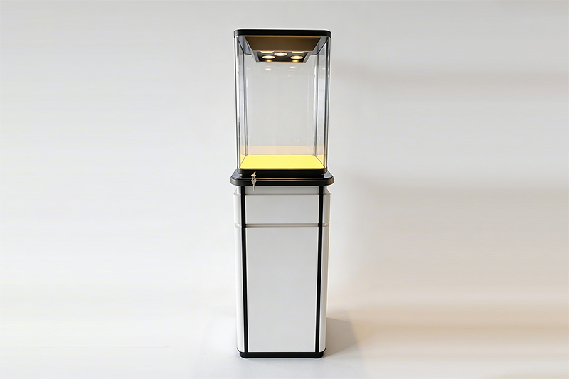 Freestanding Vertical Jewellery Showcase with Four-Sided High Transparent Tempered Glass and Hidden Storage Cabinet