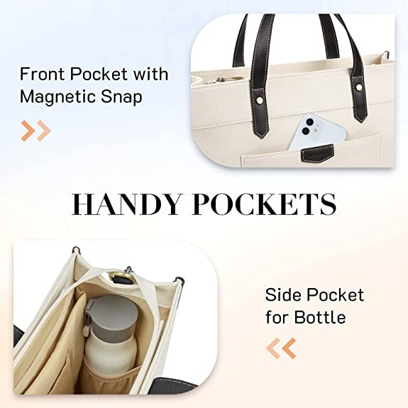 16x11.7x5.1 Canvas Laptop Tote Bag , Work Shoulder Bags For Travel Shopping