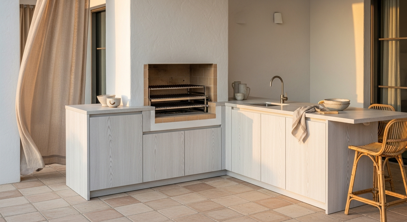 Whitewashed Ash Outdoor Kitchen & Grill Station in 304 Stainless Steel