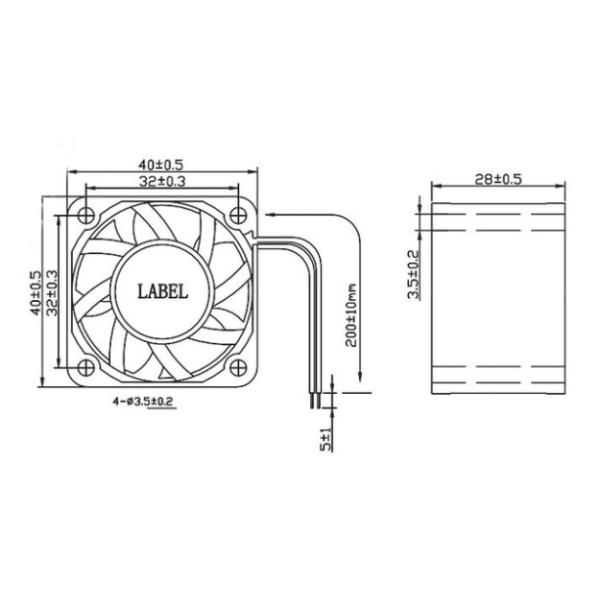 40x40x28mm DC Axial Waterproof Cooling Fan High Speed Free Standing