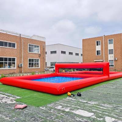Commercial Red Inflatable Volleyball Court with Integrated Net Reinforced Airtight Floor and Custom Size for Events and Rentals
