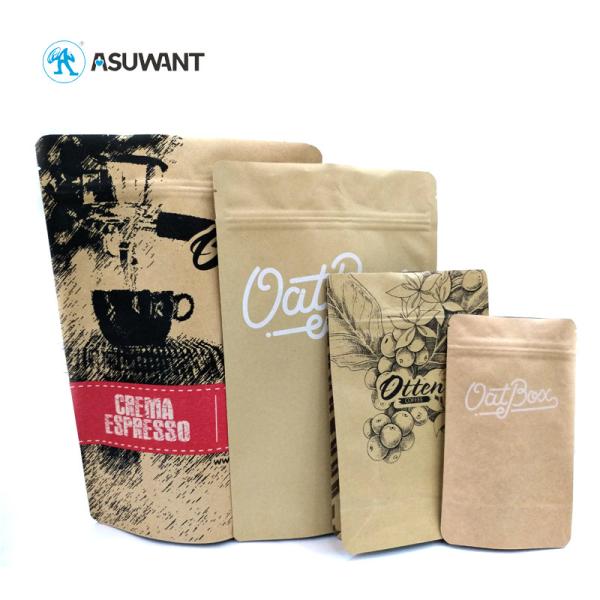Resealable Brown Paper Kraft Bags Heat Seal Customized Size For Tea / Coffee
