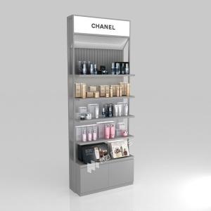 Skincare Display Rack Grey Oiled Wooden Skincare Cabinet With Led Lights For