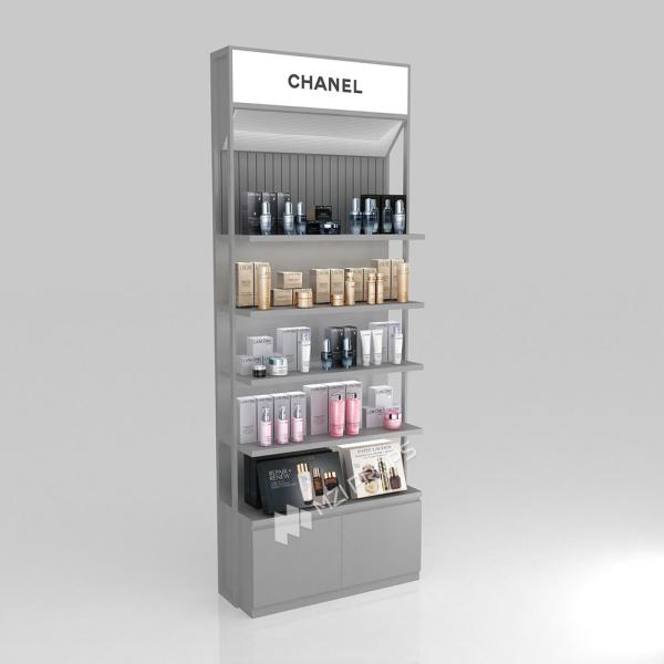 Skincare Display Rack Grey Oiled Wooden Skincare Cabinet With Led Lights For Multi-Functional Shop Counter And  Branded Display Stand