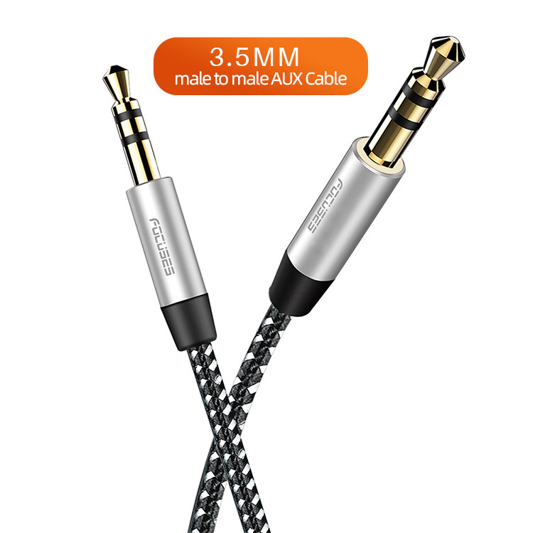 FCC Beveled Stepdown Male To Male Stereo Audio 3.5mm  Aux Cable For Cellphone  | Nylon Braided Stereo Audio Cord for Car